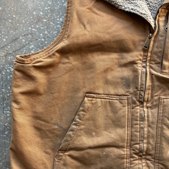 Carhartt Mens XL Sherpa Lined Duck Canvas Vest Brown V02 BRN Distressed - Picture 4 of 7